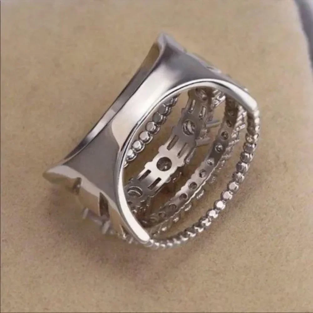 MULTI BAND 925 STERLING SILVER DIAMOND RING, CUTE RING, SHINY RING. - Picture 4 of 5